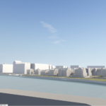 3D view from Chiswick bridge onto Stag Brewery community plan
