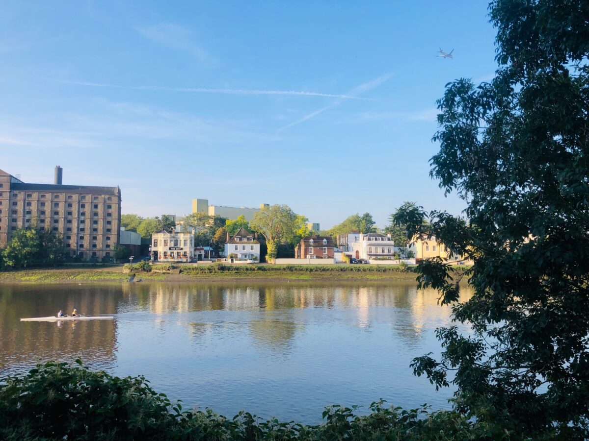 The Stag Brewery, the Ship pub and Thamesbank in Mortlake as seen across the Thames river from Chiswick The Stag Brewery, the Ship pub and Thamesbank in Mortlake as seen across the Thames river from Chiswick